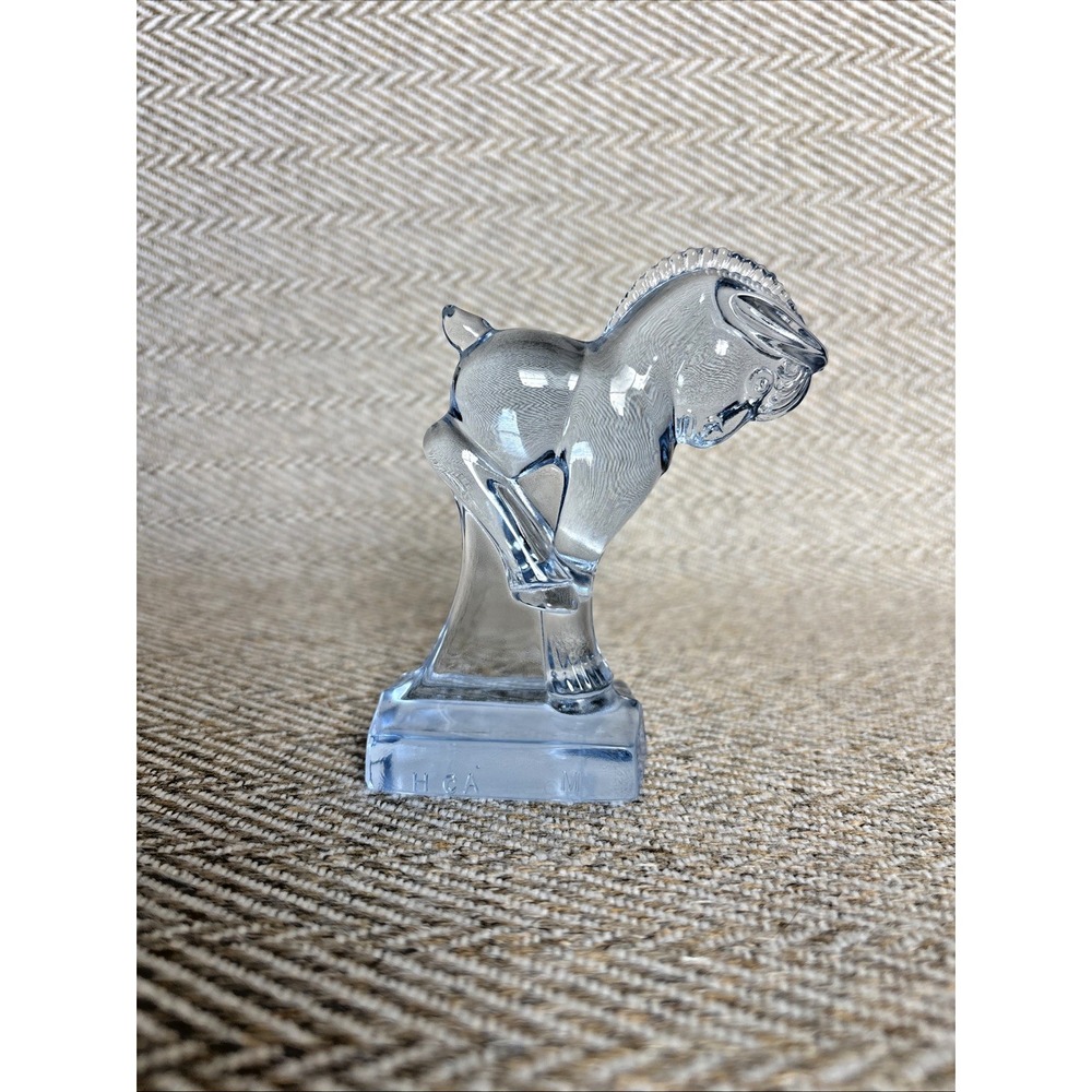 Longaberger 1999 Willow Blue Glass Horse  Heisey by Mosser Kicking Colt